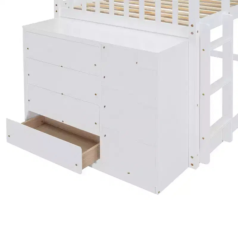 Lit superposé moderne Luxystar Twin over Twin avec 4 tiroirs et 3 étagères