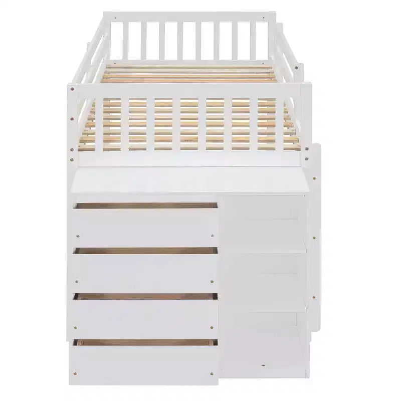 Lit superposé moderne Luxystar Twin over Twin avec 4 tiroirs et 3 étagères