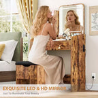 Coiffeuse avec miroir LED, tiroirs de rangement, chaise et station de recharge