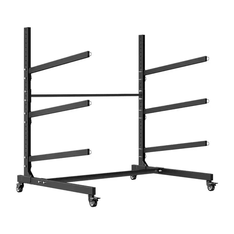 VEVOR Kayak Storage Rack for 3 Kayaks, Holds 200 lbs, Heavy Duty Adjustable Freestanding Stand with Lockable Wheels, Black