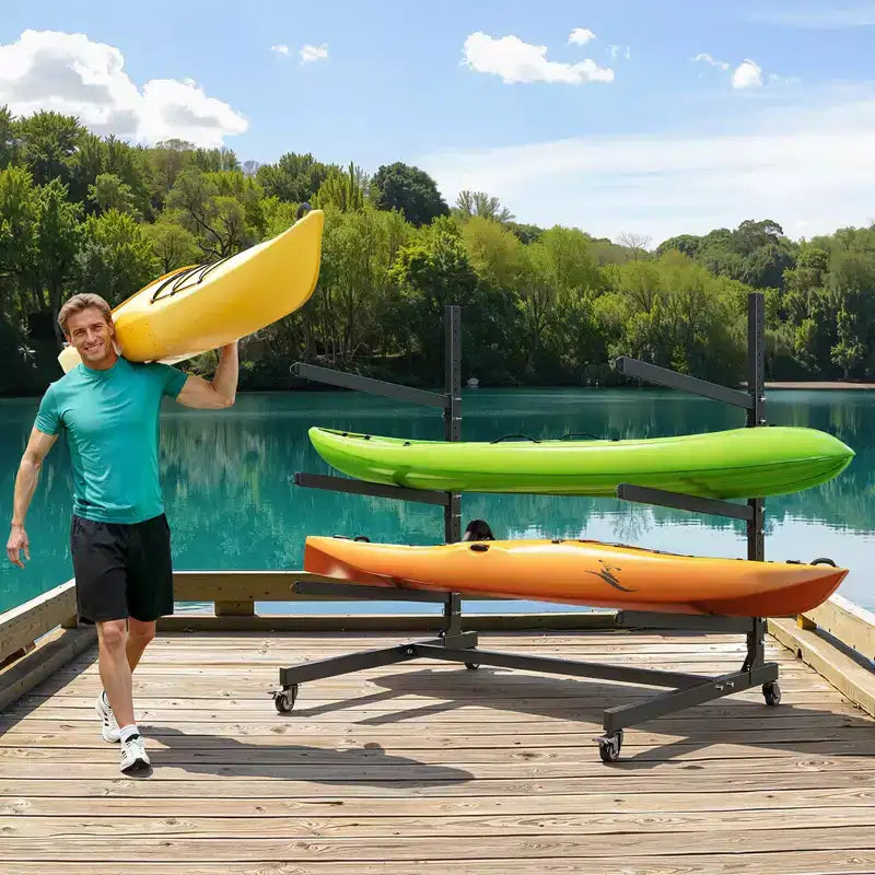 Support de rangement autoportant pour 3 kayaks avec roues verrouillables