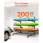 Support de rangement autoportant pour 3 kayaks avec roues verrouillables