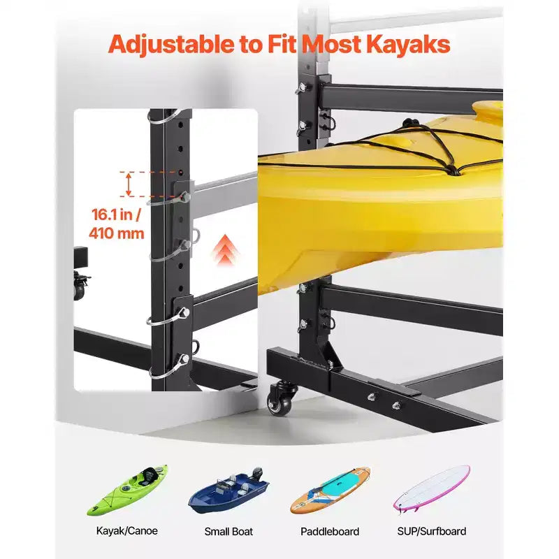 Support de rangement autoportant pour 3 kayaks avec roues verrouillables