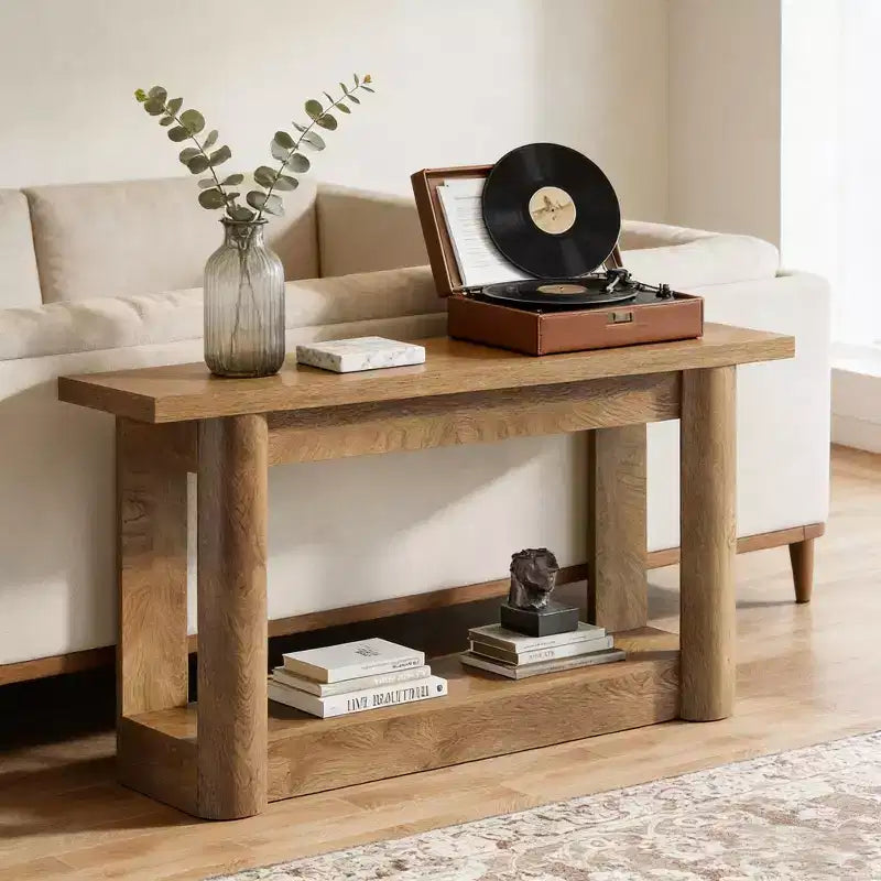 GDFStudio Viktor Farmhouse Wooden Rectangular 2-Tier Foyer Console Table