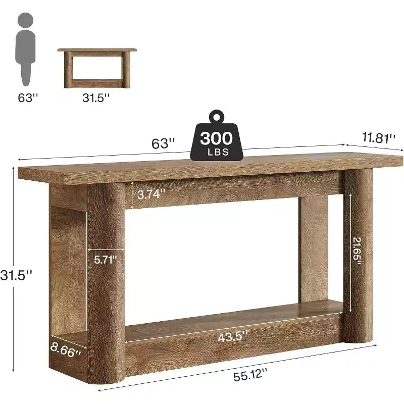GDFStudio Viktor, table console rectangulaire à 2 niveaux en bois, style ferme