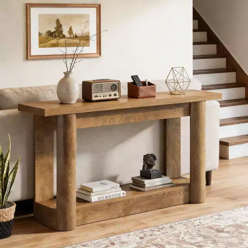 GDFStudio Viktor, table console rectangulaire à 2 niveaux en bois, style ferme