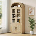 Modern 72 Tall Arched Bookcase Cabinet, Freestanding Storage Organizer, Wooden Display Shelf for Living Room, Entryway