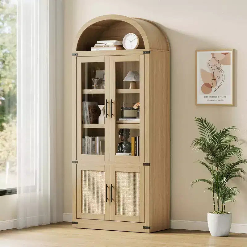 Modern 72 Tall Arched Bookcase Cabinet, Freestanding Storage Organizer, Wooden Display Shelf for Living Room, Entryway