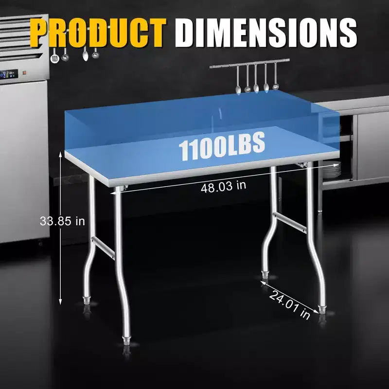 Table de travail pliable en acier inoxydable, table de préparation pliante à coins arrondis pour cuisine, salle à manger, barbecue et extérieur