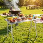 Table de travail pliable en acier inoxydable, table de préparation pliante à coins arrondis pour cuisine, salle à manger, barbecue et extérieur