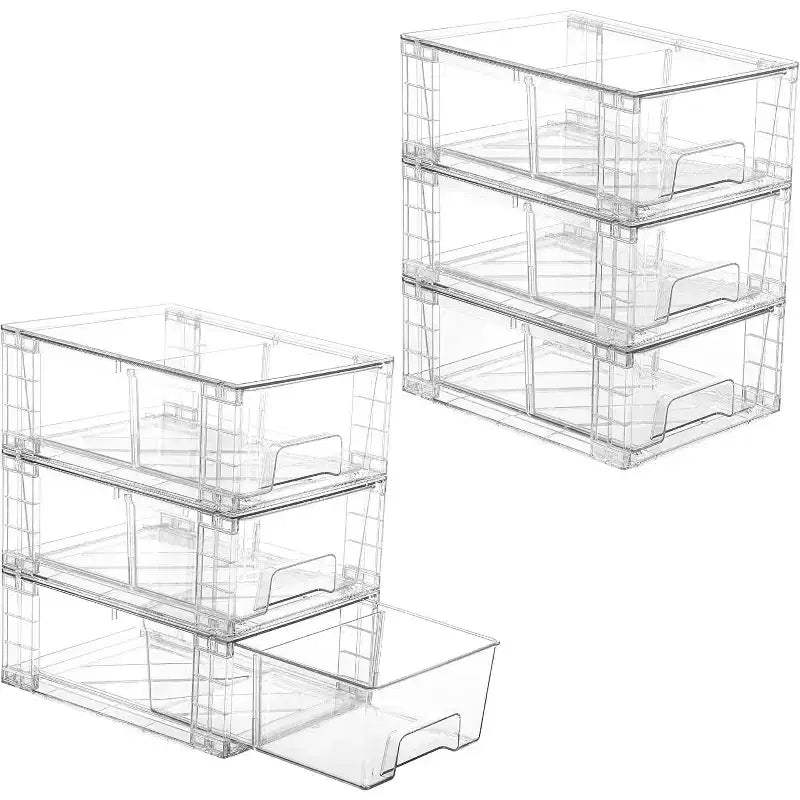 Vtopmart 6 Pack Clear Acrylic Stackable Storage Drawers, for Fridge, Bathroom, Kitchen Undersink, Cabinet, Pantry Organization and Storage