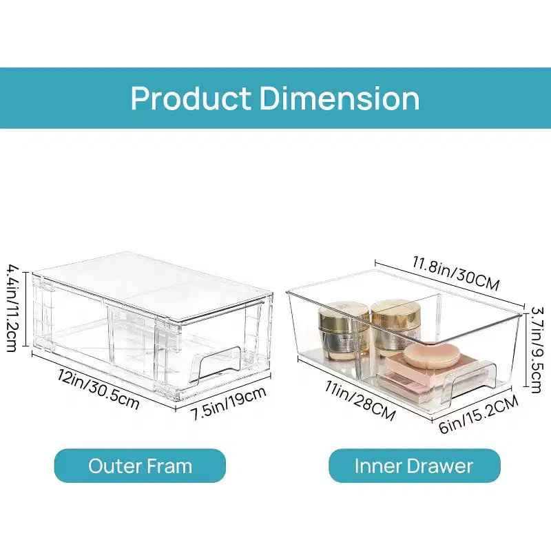 Lot de 6 tiroirs de rangement empilables en acrylique transparent – Organiseur pour réfrigérateur, cuisine, salle de bain et garde-manger
