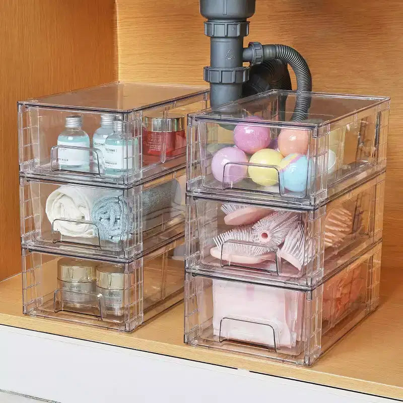 Lot de 6 tiroirs de rangement empilables en acrylique transparent – Organiseur pour réfrigérateur, cuisine, salle de bain et garde-manger