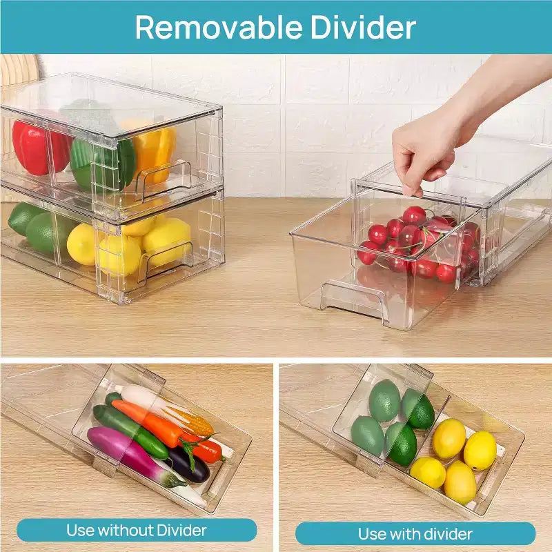 Lot de 6 tiroirs de rangement empilables en acrylique transparent – Organiseur pour réfrigérateur, cuisine, salle de bain et garde-manger