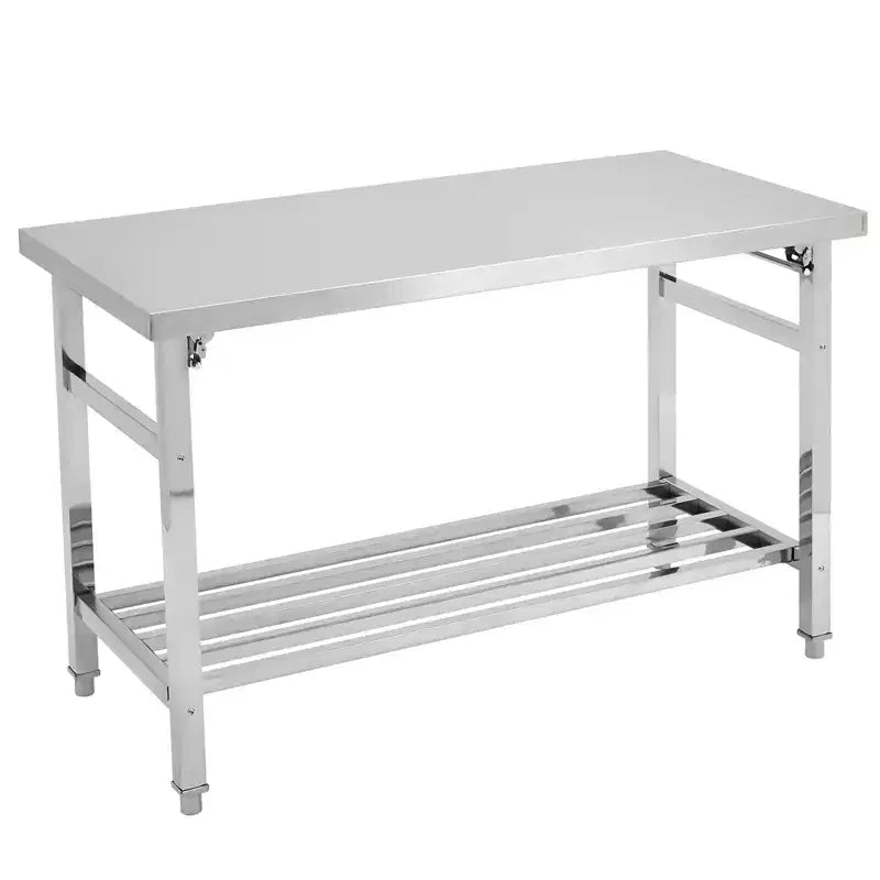 Stainless Steel Folding Work Table - Adjustable Undershelf, Heavy Duty Commercial Office Desk - Durable, Easy to Clean, Space-Saving, NSF Certified