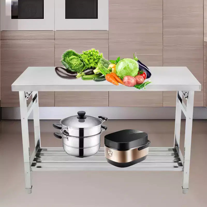 Table de travail pliante en acier inoxydable – Étagère inférieure réglable, bureau commercial robuste – Durable, facile à nettoyer, peu encombrante, certifiée NSF