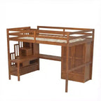 Lit mezzanine double avec bureau, étagères et armoire