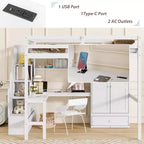 Lit mezzanine double avec bureau, étagères et armoire