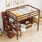 Lit mezzanine double avec bureau, étagères et armoire