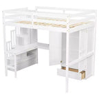 Lit mezzanine double avec bureau, étagères et armoire