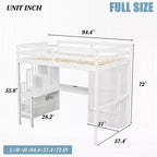 Lit mezzanine double avec bureau, étagères et armoire