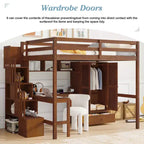 Lit mezzanine double avec bureau, étagères et armoire