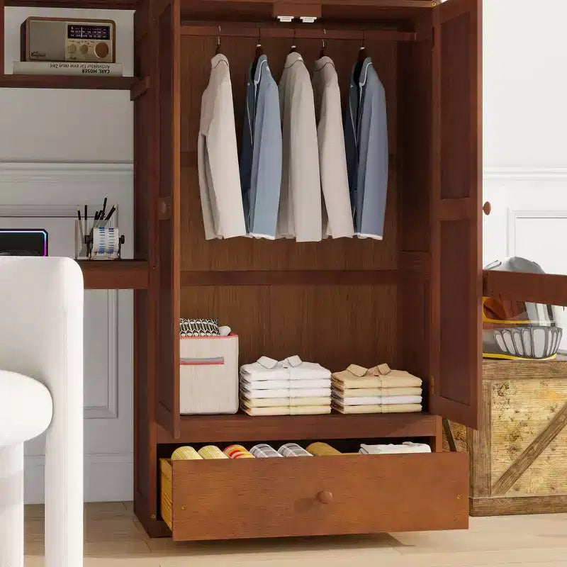 Lit mezzanine double avec bureau, étagères et armoire