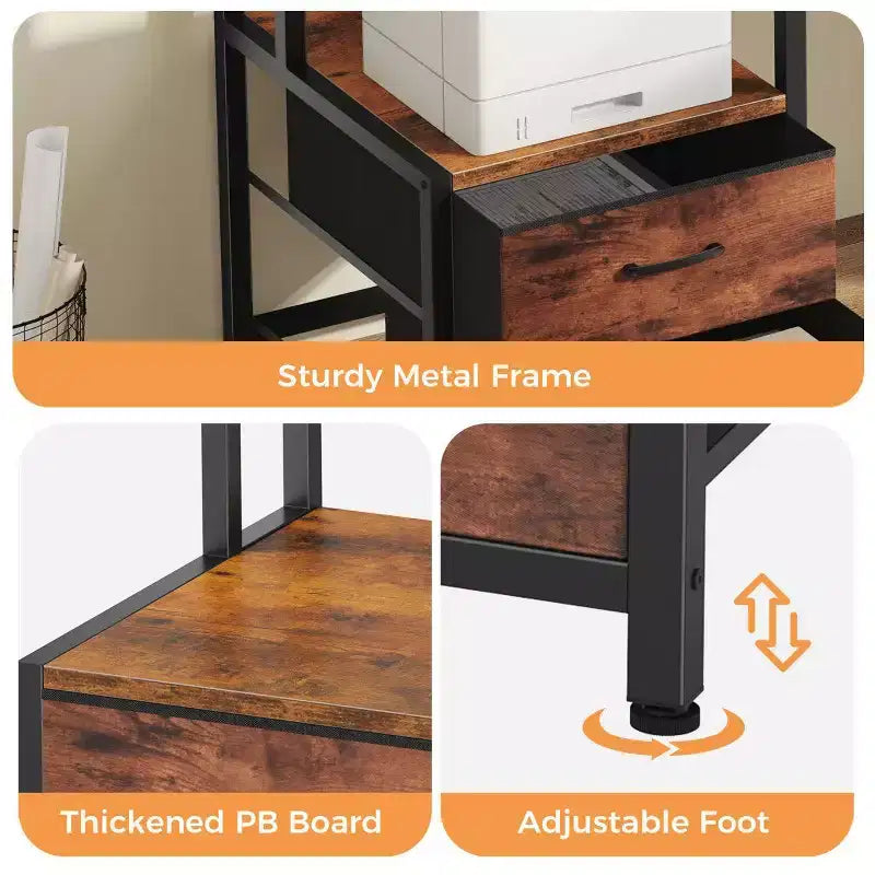 Bureau d'ordinateur multifonctionnel de 170 cm avec tiroirs, rehausseur d'écran et station de charge