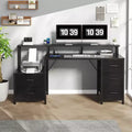 JIONJOY 67 Multifunctional Computer Desk with 5 Fabric Drawers, Monitor Riser, Charging Station, Gaming & Office Desk with Printer Storage