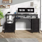 JIONJOY 67 Multifunctional Computer Desk with 5 Fabric Drawers, Monitor Riser, Charging Station, Gaming & Office Desk with Printer Storage