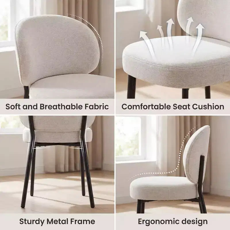 Chaise de salle à manger sans accoudoirs avec dossier incurvé et pieds en métal