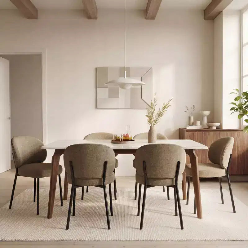 Chaise de salle à manger sans accoudoirs avec dossier incurvé et pieds en métal