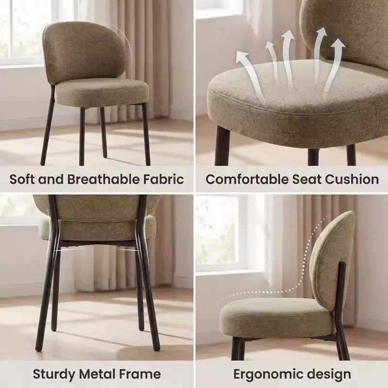Chaise de salle à manger sans accoudoirs avec dossier incurvé et pieds en métal