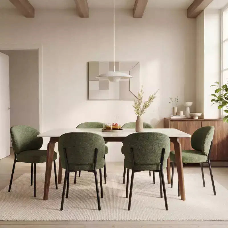 Chaise de salle à manger sans accoudoirs avec dossier incurvé et pieds en métal