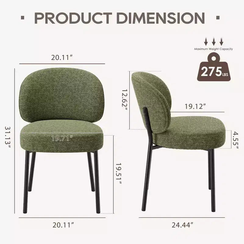 Chaise de salle à manger sans accoudoirs avec dossier incurvé et pieds en métal