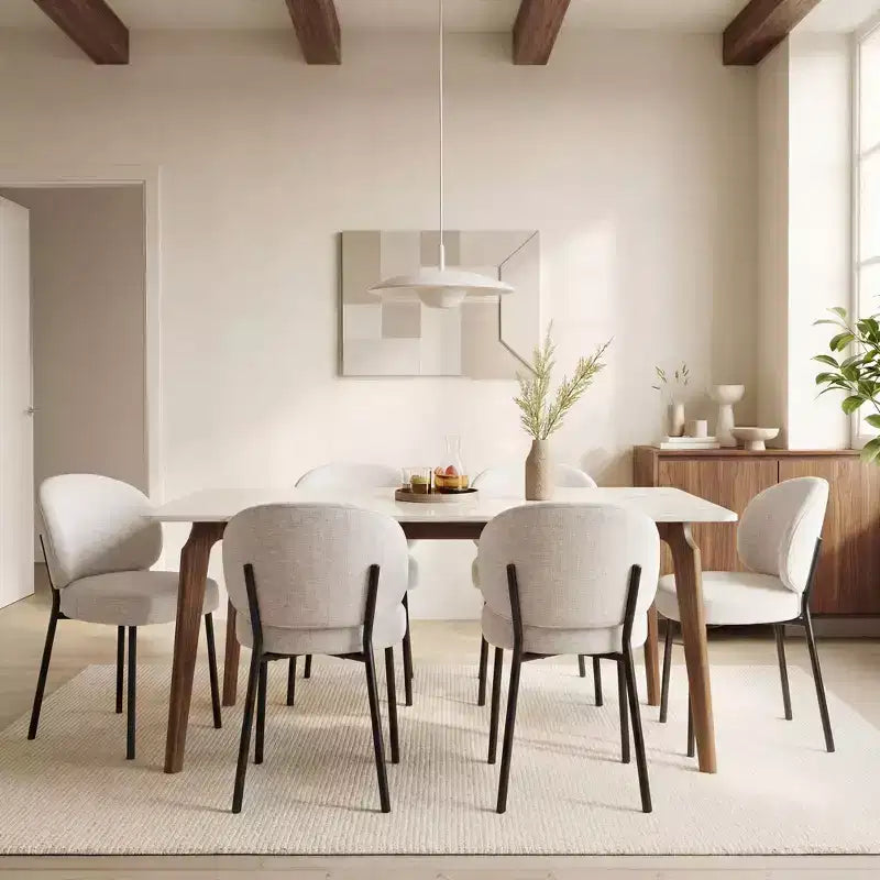 Chaise de salle à manger sans accoudoirs avec dossier incurvé et pieds en métal