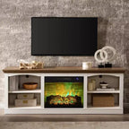 Meuble TV de cheminée de 70 po avec foyer électrique, console multimédia de style campagnard pour téléviseurs jusqu'à 80 po