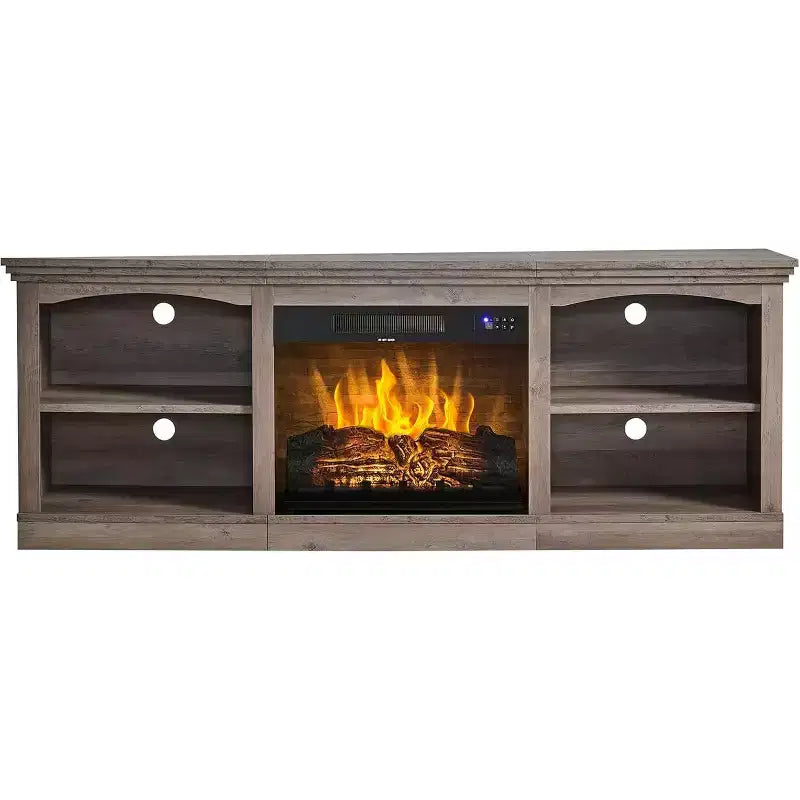 Meuble TV de cheminée de 70 po avec foyer électrique, console multimédia de style campagnard pour téléviseurs jusqu'à 80 po