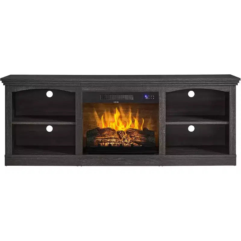 Meuble TV de cheminée de 70 po avec foyer électrique, console multimédia de style campagnard pour téléviseurs jusqu'à 80 po