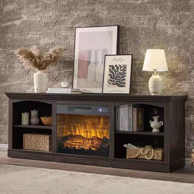 AMERLIFE 70 Fireplace TV Stand for TVs up to 80, Farmhouse Media Console with Electric Fireplace