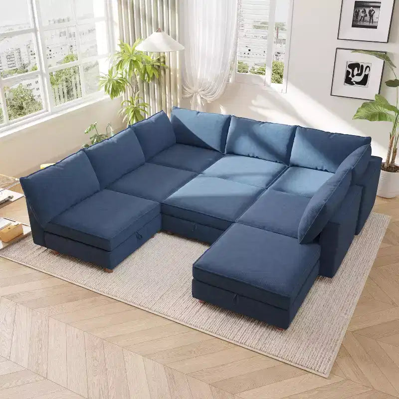 Canapé modulable convertible 8 places avec rangement