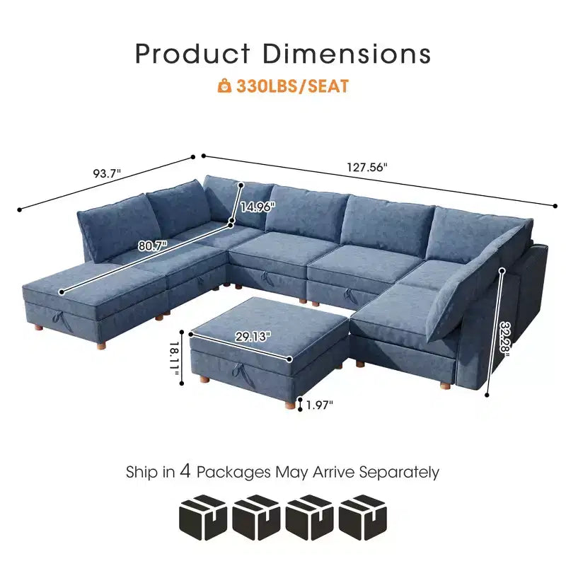 Canapé modulable convertible 8 places avec rangement