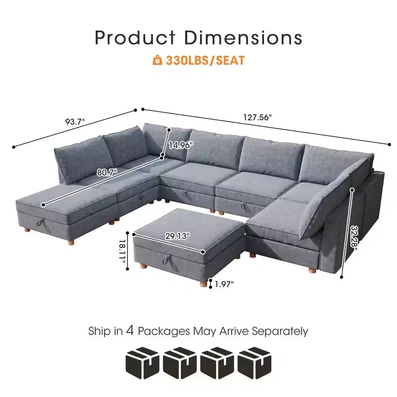 Canapé modulable convertible 8 places avec rangement
