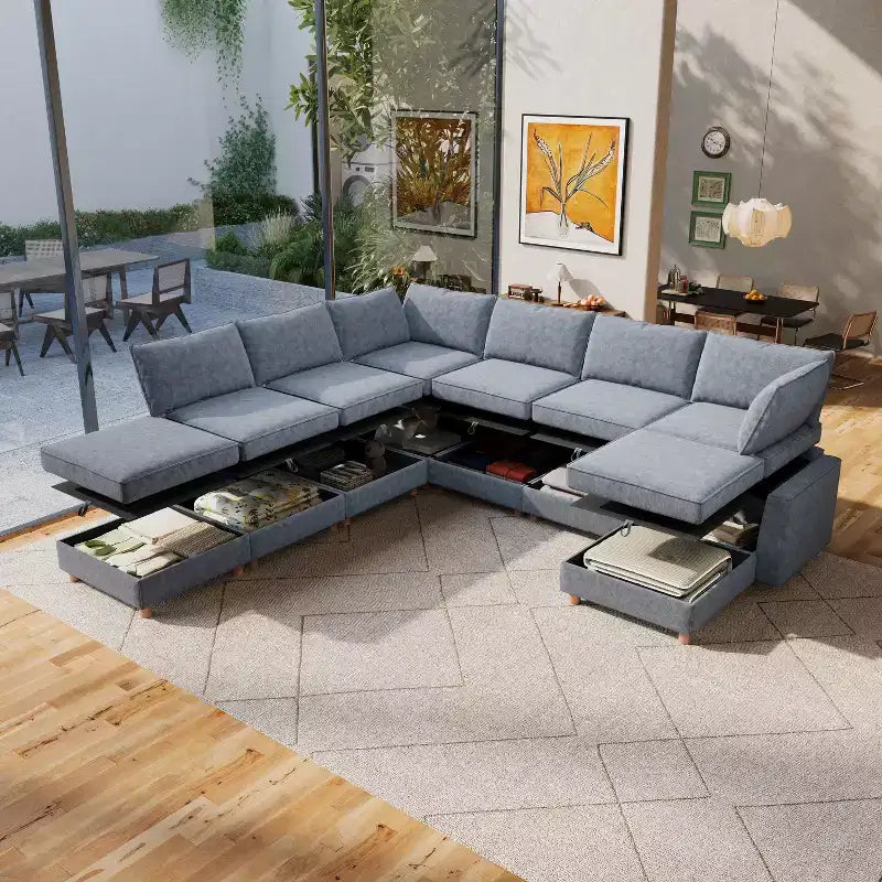 Canapé modulable convertible 8 places avec rangement