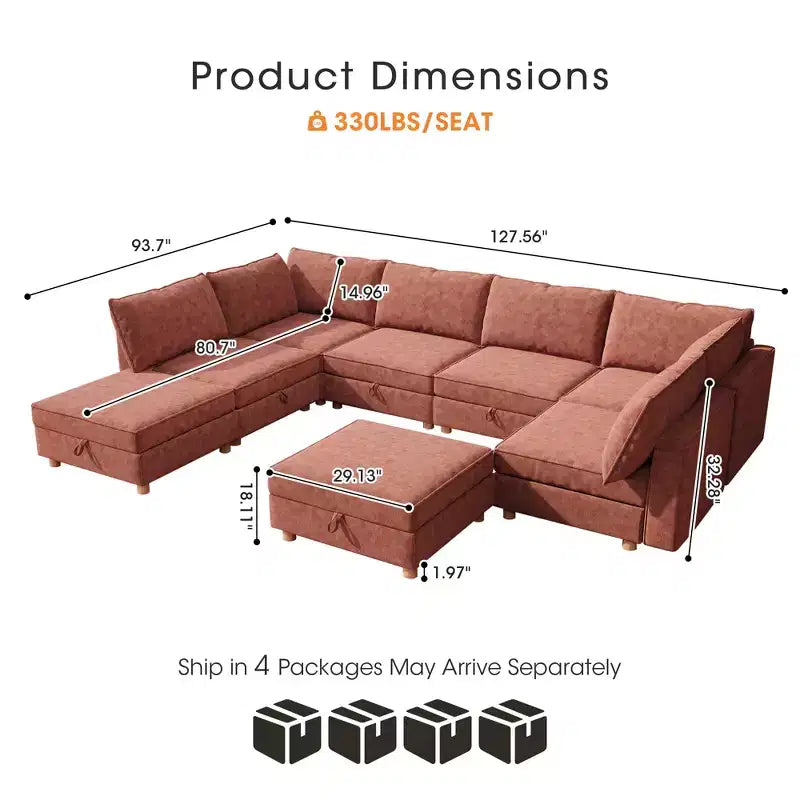 Canapé modulable convertible 8 places avec rangement