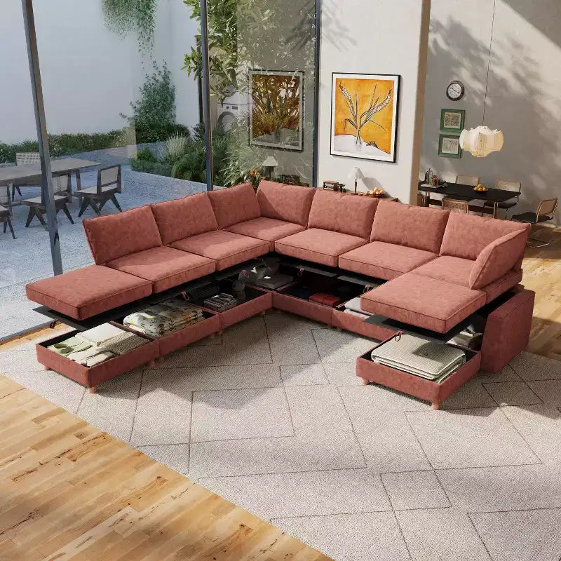 Canapé modulable convertible 8 places avec rangement
