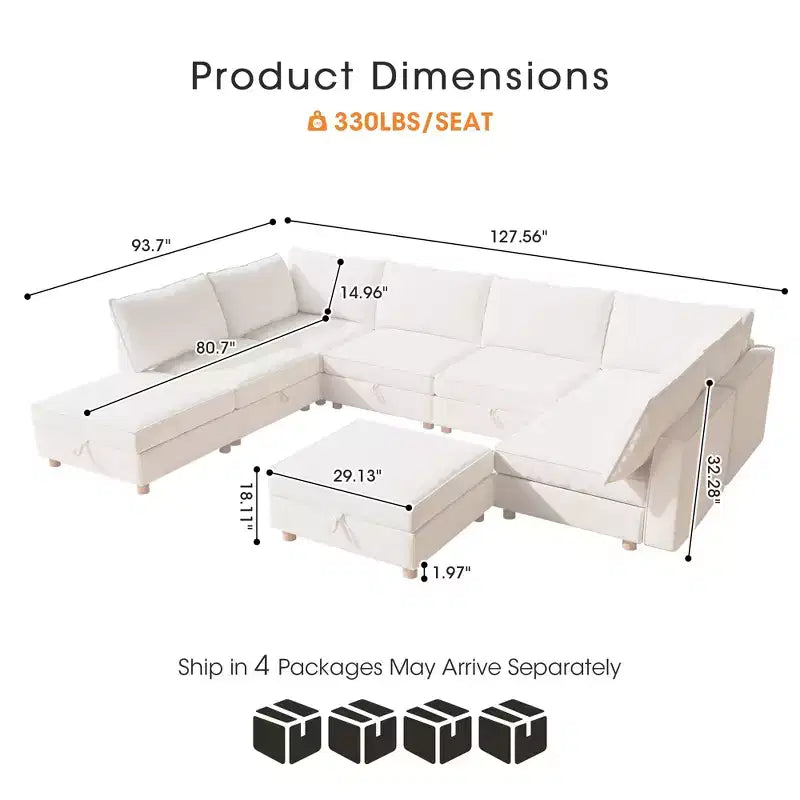 Canapé modulable convertible 8 places avec rangement