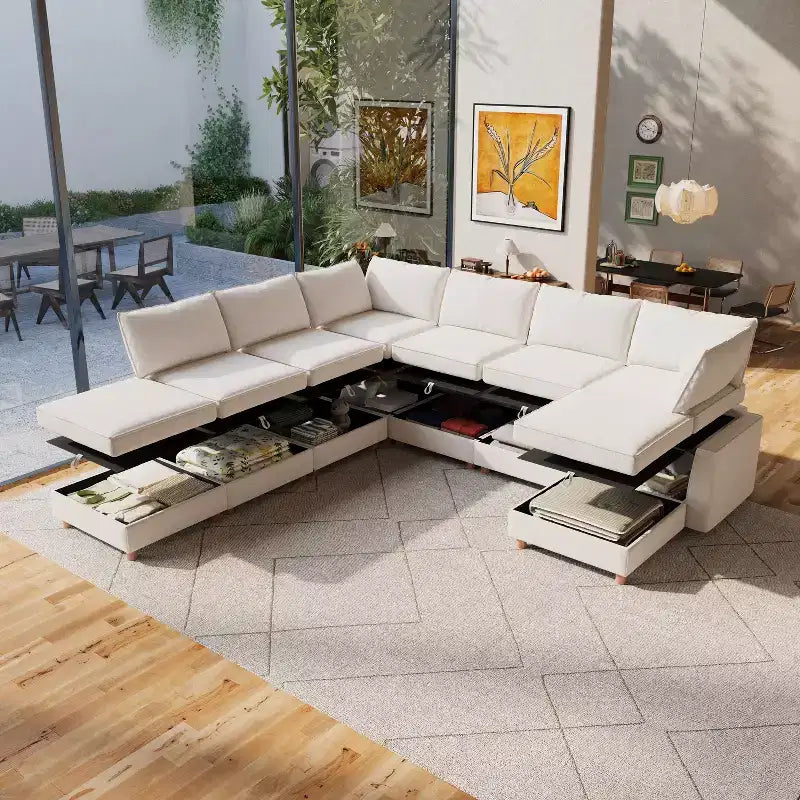 Canapé modulable convertible 8 places avec rangement
