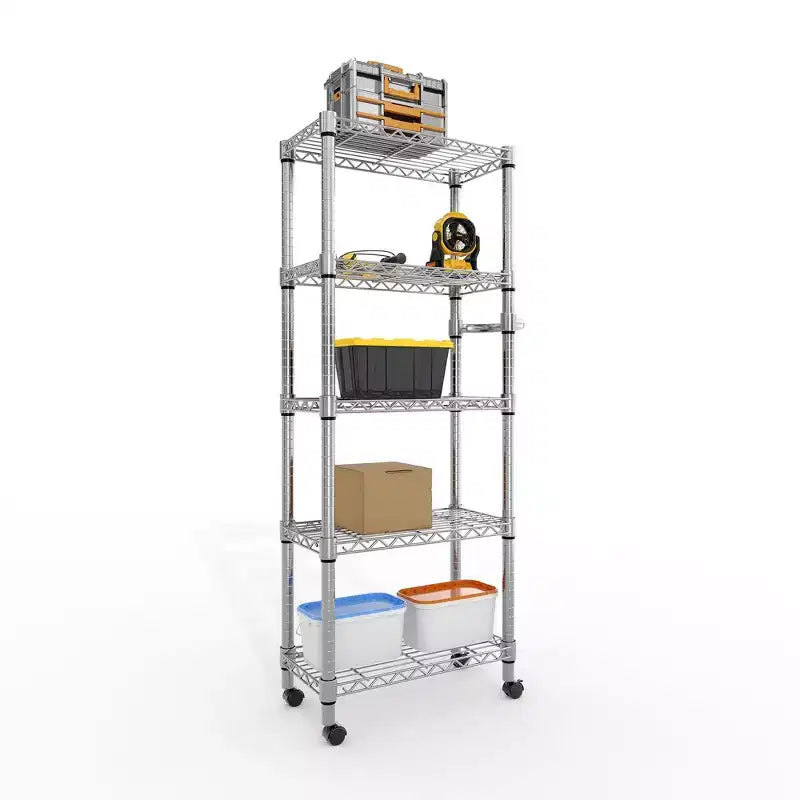 61H Rolling Storage Rack, 5-Tier Heavy Duty Storage Shelves 1100 LBS Metal Wire Rack Shelving with Lockable Wheels for Garage Bedroom Organization