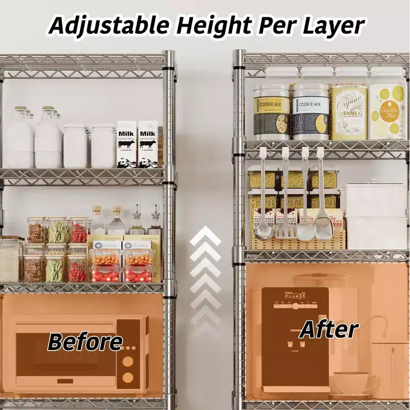 Étagère de Rangement Roulante de 155 cm de Haut, Étagères de Rangement Robustes à 5 Niveaux 500 kg, Étagère en Treillis Métallique avec Roues Verrouillables pour Garage et Chambre à Coucher